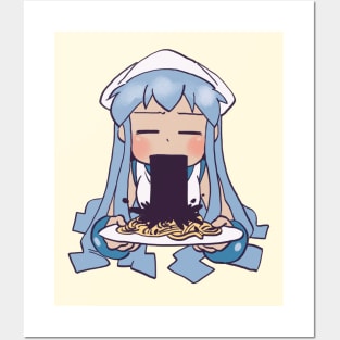 I draw that authentic squid girl ink spaghetti scene / funny Shinryaku Ika Musume anime Posters and Art